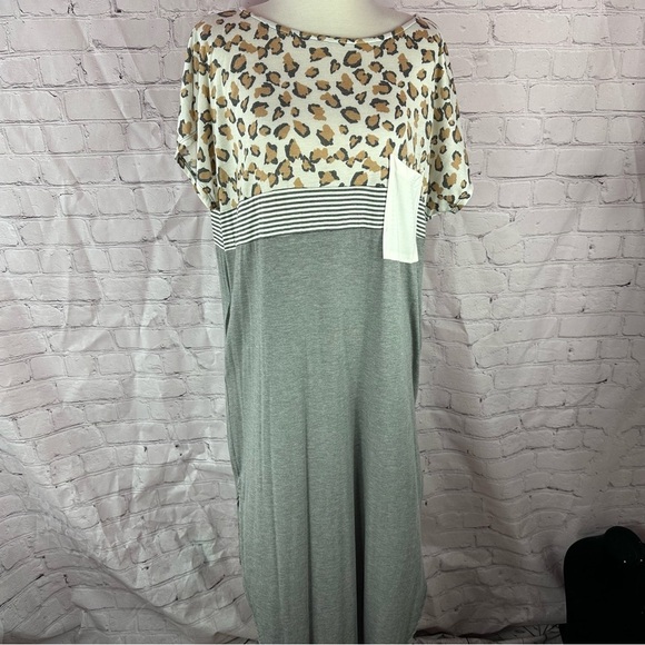 NWT CY fashion boutique Maxi Dress leopard print color block business casual - Picture 2 of 12
